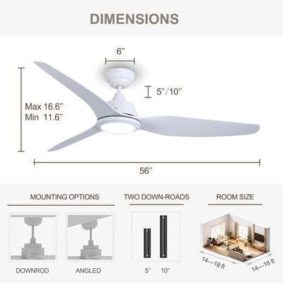 56 inch stille plafondventilator met gelijkstroommotor en verlichting