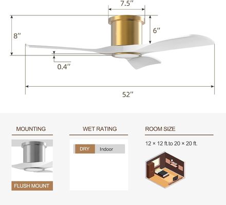 3000K Zwarte 52 inch plafondventilator met licht efficiënte omkeerbare DC-motor