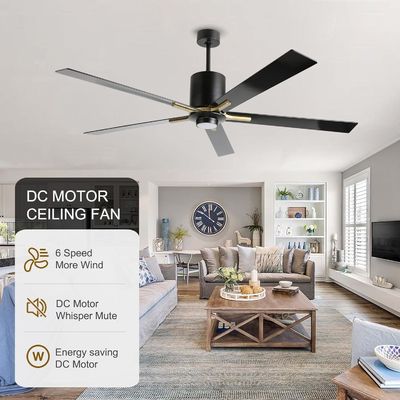 Witte DC motor stil blad plafond ventilator licht 72 inch met 3 kleuren wisselende snelheden