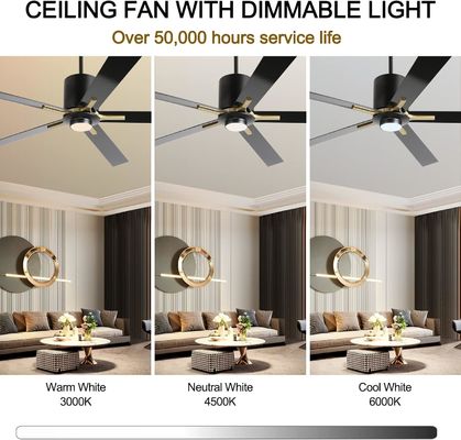 Witte DC motor stil blad plafond ventilator licht 72 inch met 3 kleuren wisselende snelheden