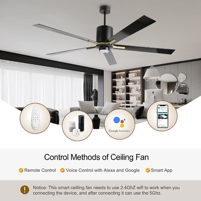 Witte DC motor stil blad plafond ventilator licht 72 inch met 3 kleuren wisselende snelheden