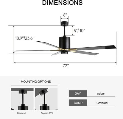 Witte DC motor stil blad plafond ventilator licht 72 inch met 3 kleuren wisselende snelheden