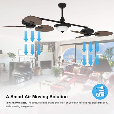 Moderne 86 inch slimme plafondventilator met lichtkit en 3-versnellings DC-motor