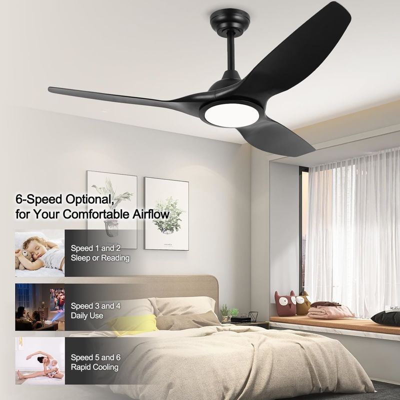 52 inch ventilator met licht 3 kleurtemperatuur voor slaapkamer hoge CFM plafond ventilator
